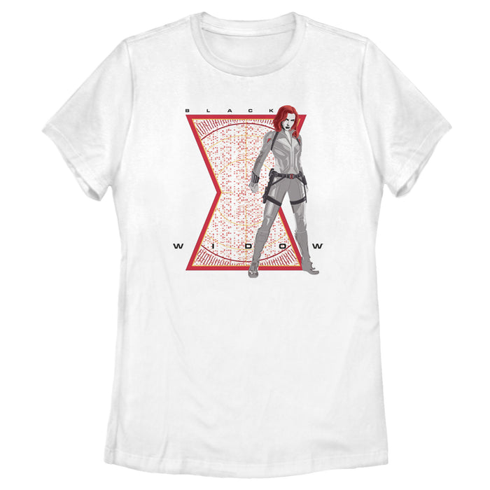fifth sun Women's Marvel Black Widow Hourglass Secret Code T-Shirt