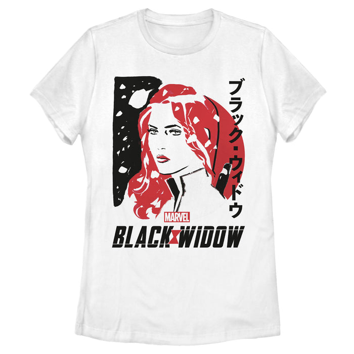 fifth sun Women's Marvel Black Widow Kanji Paint Profile T-Shirt