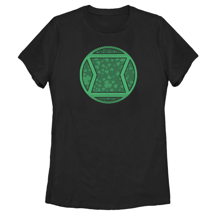 fifth sun Women's Marvel Black Widow St. Patrick's Day Clover Black Widow Logo T-Shirt