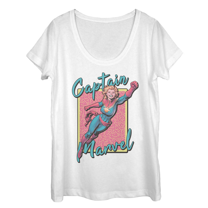fifth sun Women's Marvel Captain Marvel 90's Vibe Scoop Neck
