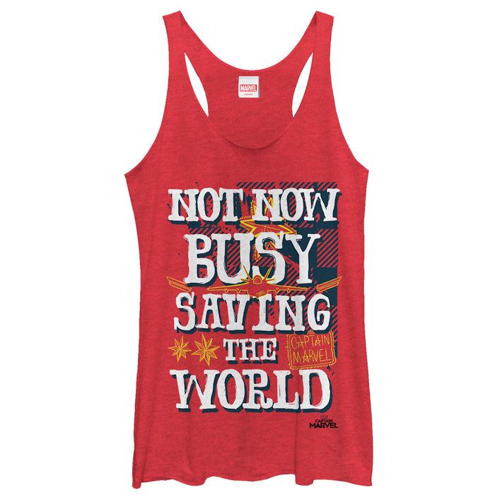 fifth sun Women's Marvel Captain Marvel Busy Saving World Racerback Tank Top