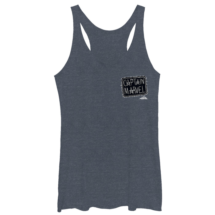 fifth sun Women's Marvel Captain Marvel Crayon Patch Logo Racerback Tank Top