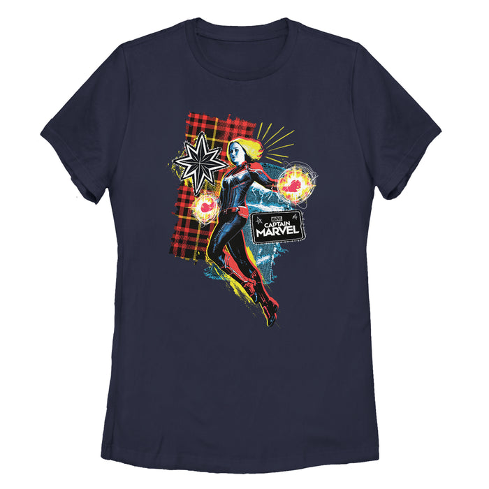 fifth sun Women's Marvel Captain Marvel Flannel Patch Print T-Shirt