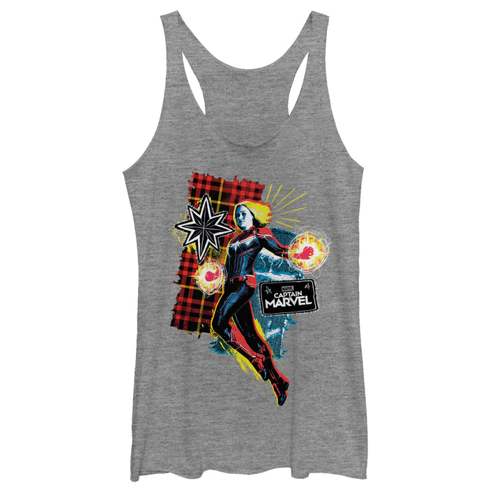 fifth sun Women's Marvel Captain Marvel Flannel Patch Print Racerback Tank Top