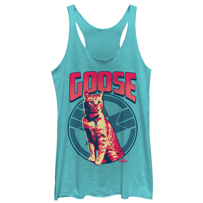 fifth sun Women's Marvel Captain Marvel Goose Cat Badge Racerback Tank Top