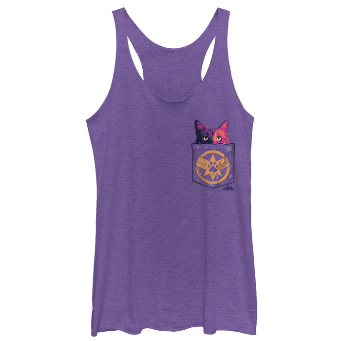 fifth sun Women's Marvel Captain Marvel Goose Cat Pocket Print Racerback Tank Top