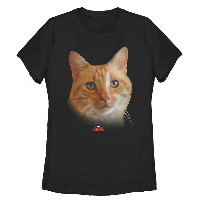 fifth sun Women's Marvel Captain Marvel Goose Cat Portrait T-Shirt