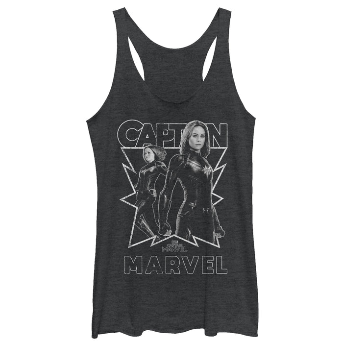 fifth sun Women's Marvel Captain Marvel Gray Grayscale Portrait Racerback Tank Top