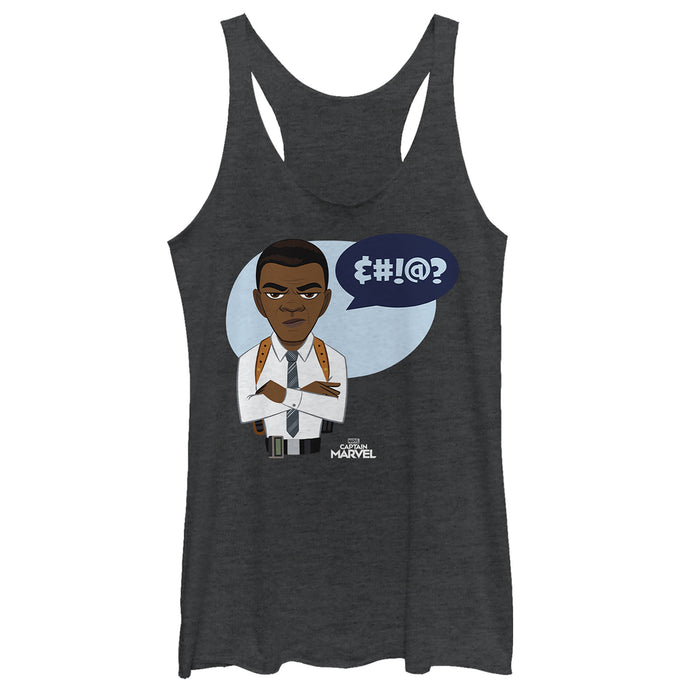 fifth sun Women's Marvel Captain Marvel Nick Fury Speech Bubble Racerback Tank Top