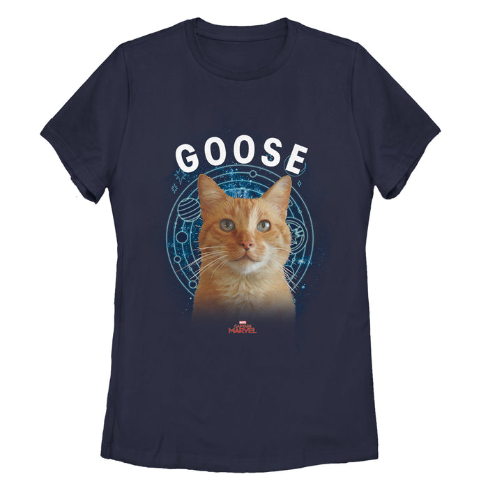 fifth sun Women's Marvel Captain Marvel Planet Goose Cat T-Shirt