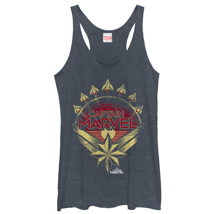 fifth sun Women's Marvel Captain Marvel Retro Fighter Jet Plane Racerback Tank Top