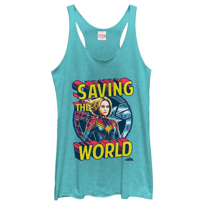fifth sun Women's Marvel Captain Marvel Saving the World Racerback Tank Top