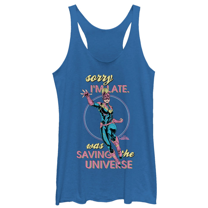 fifth sun Women's Marvel Captain Marvel Sorry Saving Universe Racerback Tank Top