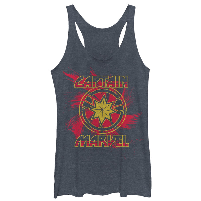 fifth sun Women's Marvel Captain Marvel Star Symbol Swirl Racerback Tank Top