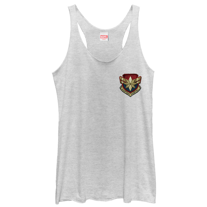 fifth sun Women's Marvel Captain Marvel Star Symbol Woven Print Racerback Tank Top