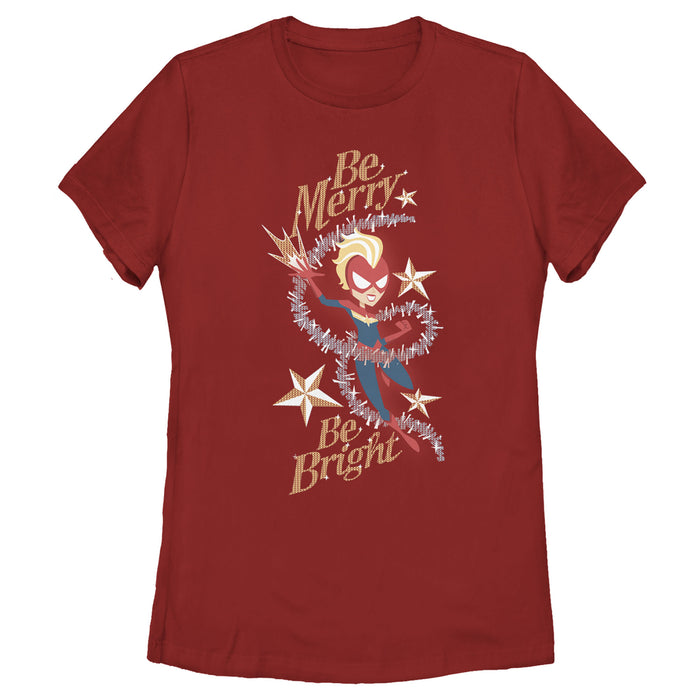fifth sun Women's Marvel Christmas Captain Marvel Merry & Bright T-Shirt