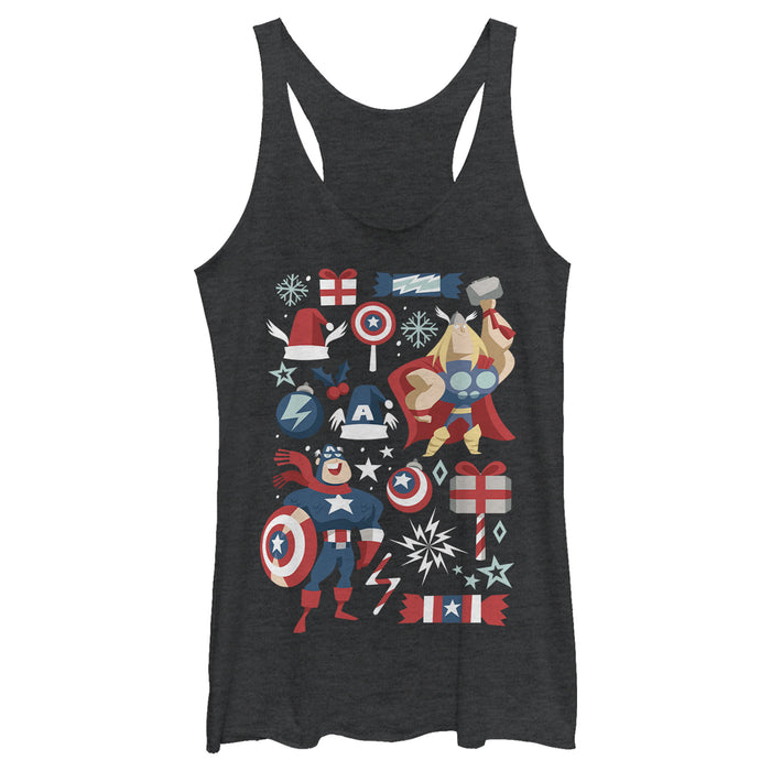 fifth sun Women's Marvel Christmas Festive Hero Icons Racerback Tank Top