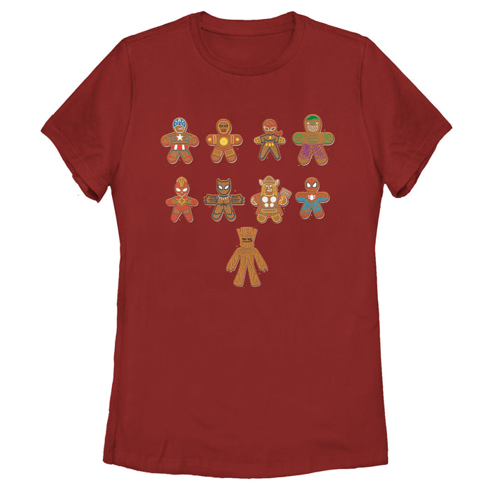 fifth sun Women's Marvel Christmas Gingerbread Cookie Avengers T-Shirt