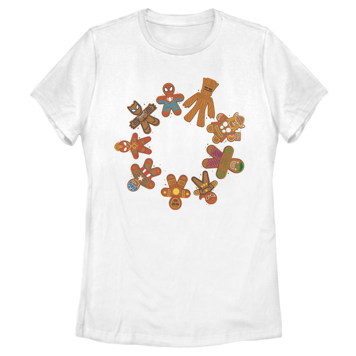 fifth sun Women's Marvel Christmas Gingerbread Cookie Circle T-Shirt