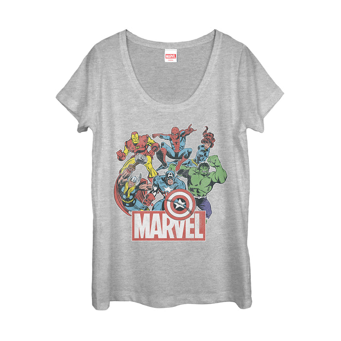 Fifth Sun Women's Marvel Classic Hero Collage Scoop Neck
