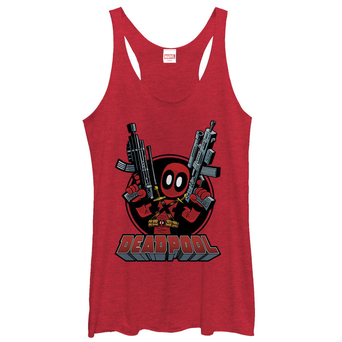 fifth sun Women's Marvel Deadpool Cartoon Guns Racerback Tank Top