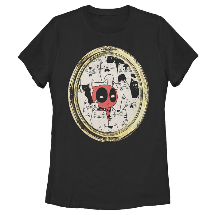 fifth sun Women's Marvel Deadpool Cats Animated Frame T-Shirt