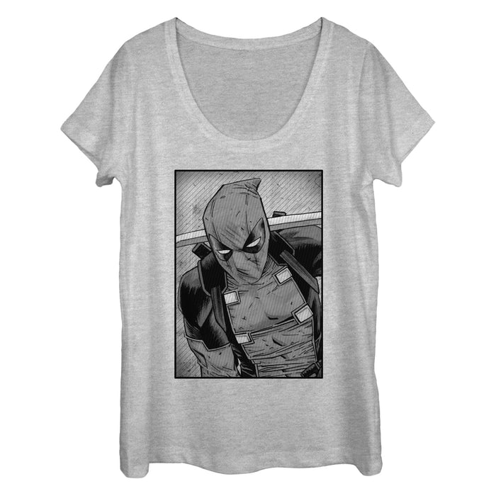 fifth sun Women's Marvel Deadpool Classic Grey GrayscalePose Scoop Neck