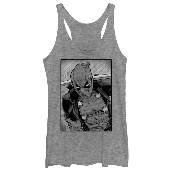 fifth sun Women's Marvel Deadpool Classic Grey GrayscalePose Racerback Tank Top