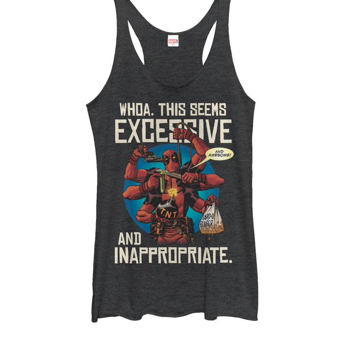 fifth sun Women's Marvel Deadpool Excessive Behavior Racerback Tank Top