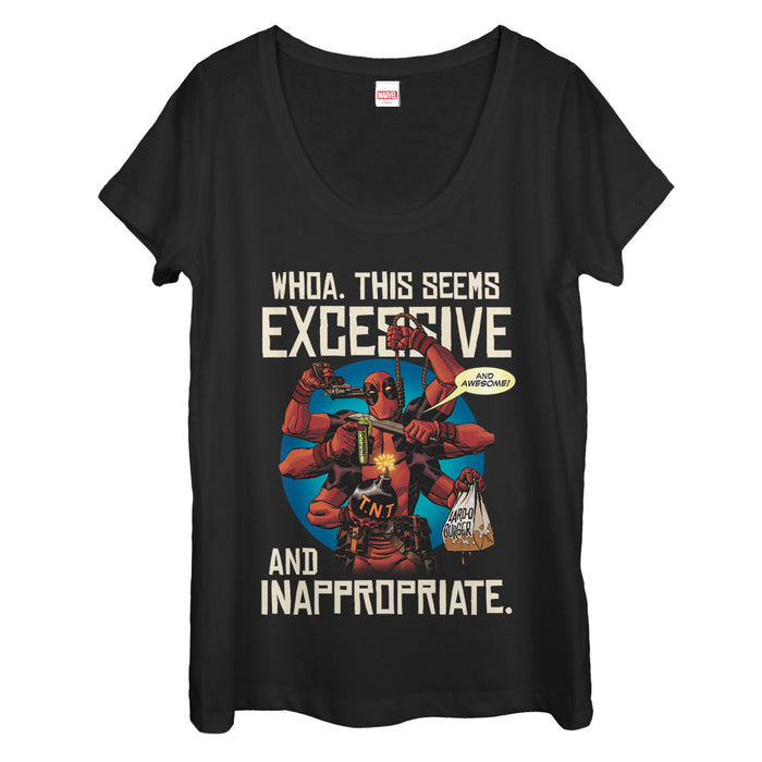 fifth sun Women's Marvel Deadpool Excessive Behavior Scoop Neck