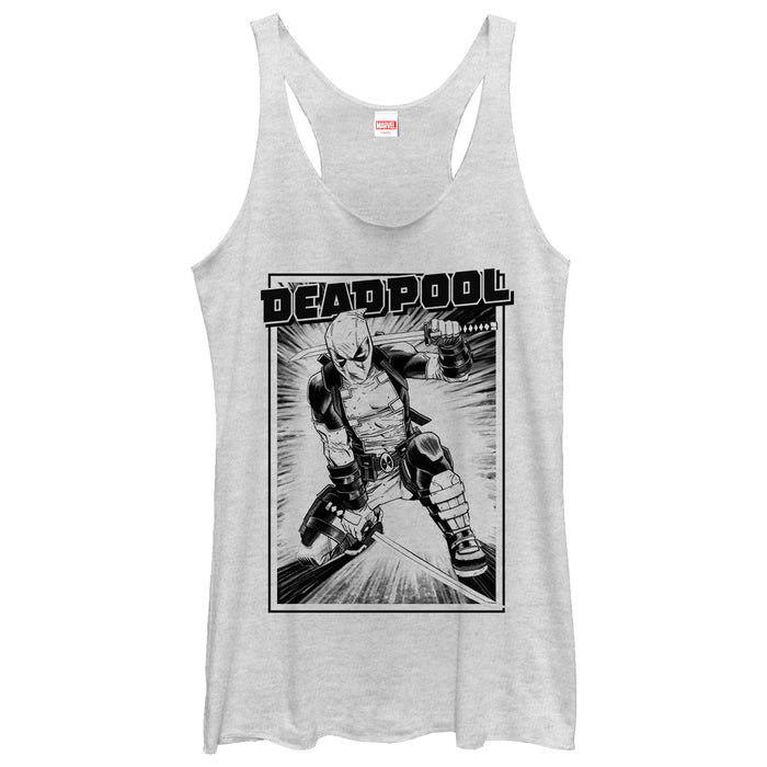 fifth sun Women's Marvel Deadpool Katana Grayscale Sword Pose Racerback Tank Top