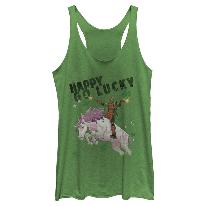 fifth sun Women's Marvel Deadpool Lucky Unicorn St. Patrick's Racerback Tank Top