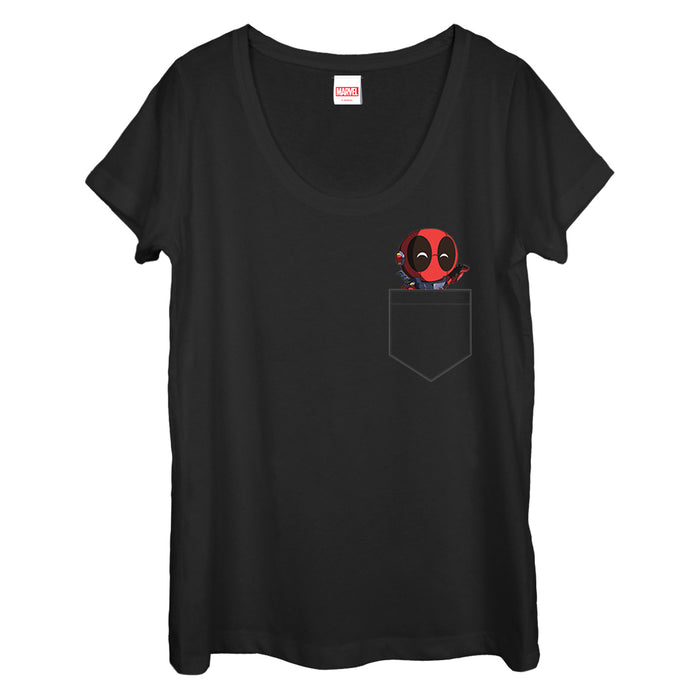 fifth sun Women's Marvel Deadpool Mini Pocket Friend Scoop Neck