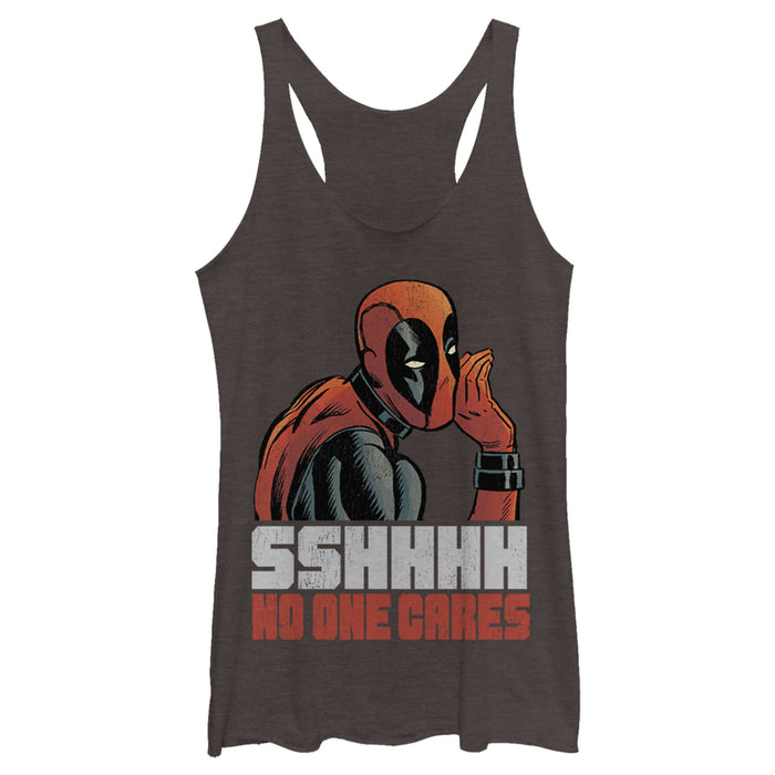 Fifth Sun Women's Marvel Deadpool No One Cares Racerback Tank Top