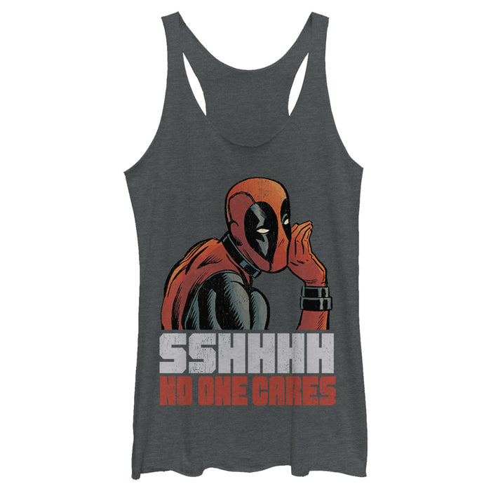 Fifth Sun Women's Marvel Deadpool No One Cares Racerback Tank Top