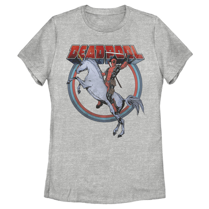 fifth sun Women's Marvel Deadpool Rides Unicorn T-Shirt