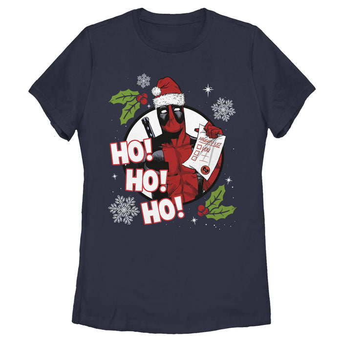 fifth sun Women's Marvel Deadpool Santa Naughty List Holiday T-Shirt