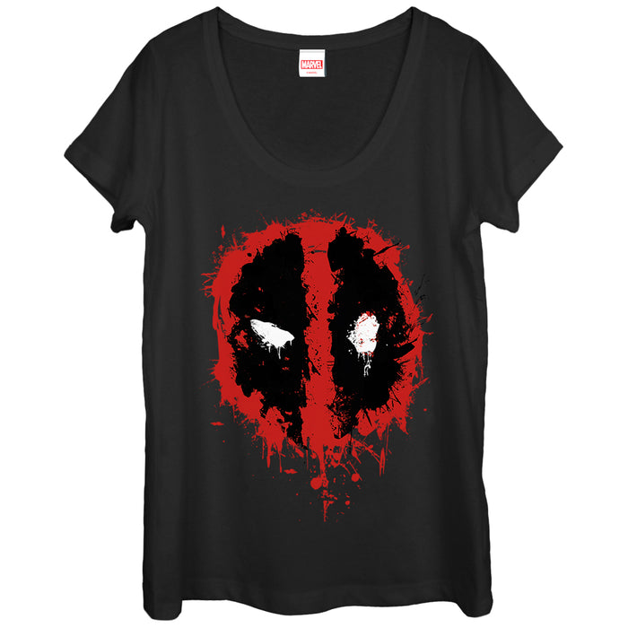 fifth sun Women's Marvel Deadpool Splatter Icon Scoop Neck