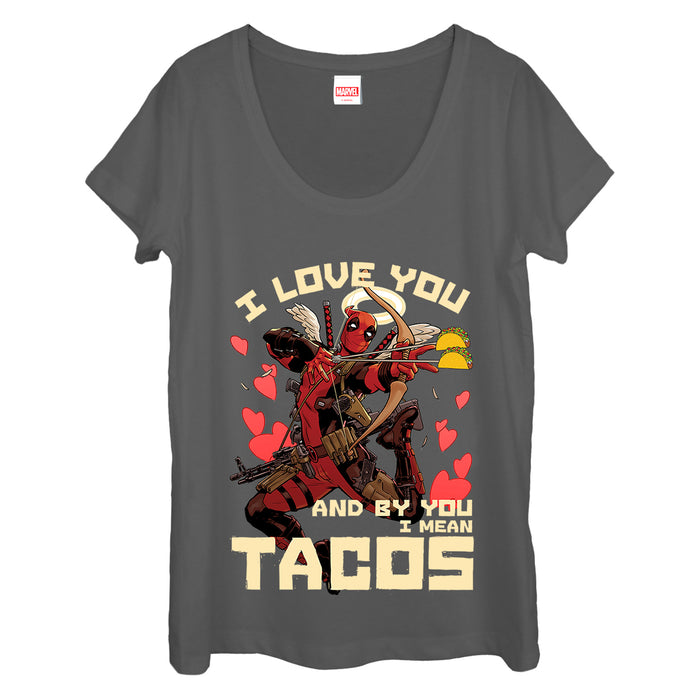 fifth sun Women's Marvel Deadpool Taco Cupid Scoop Neck