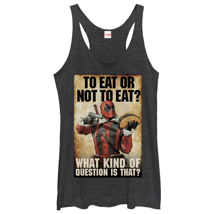 fifth sun Women's Marvel Deadpool To Eat or Not To Eat Racerback Tank Top
