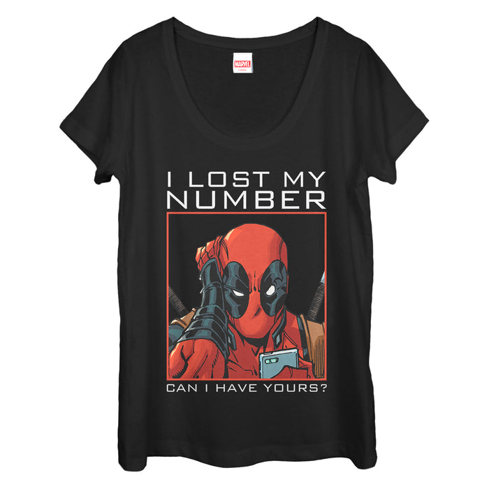 fifth sun Women's Marvel Deadpool Wants Your Number Scoop Neck