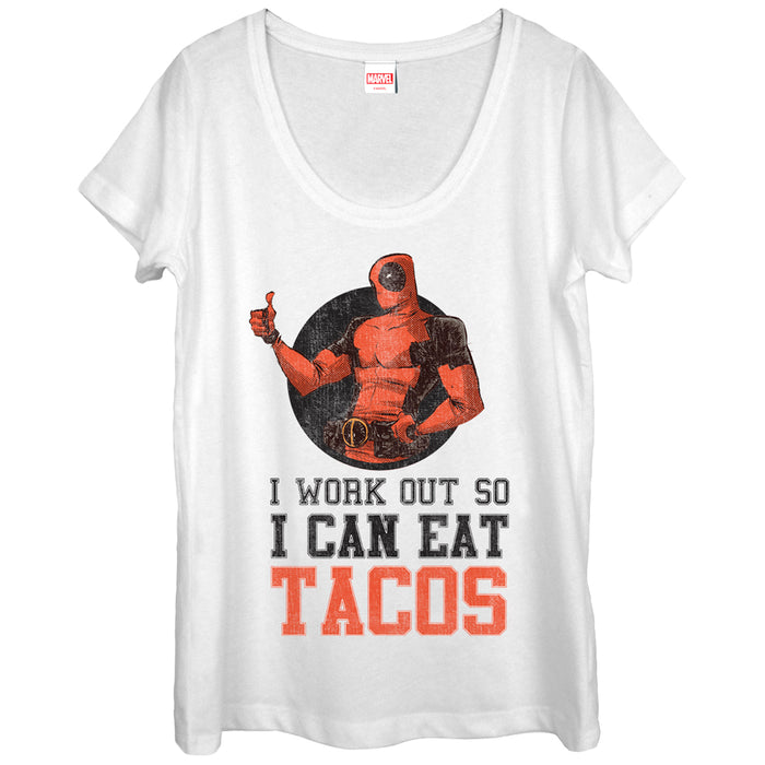 fifth sun Women's Marvel Deadpool Work Out Eat Tacos Scoop Neck