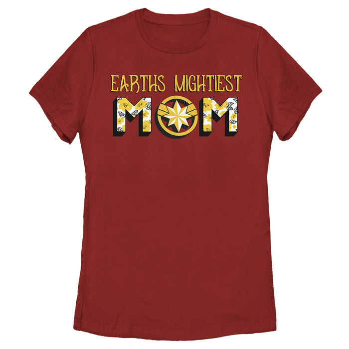 fifth sun Women's Marvel Earths Mightiest Mom Captain Marvel Badge T-Shirt