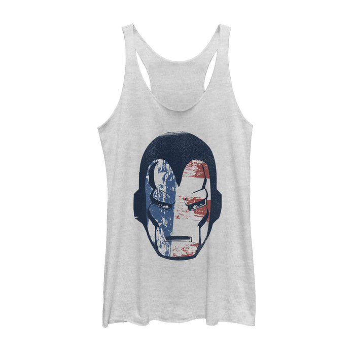 fifth sun Women's Marvel Fourth of July Iron Man American Flag Mask Racerback Tank Top