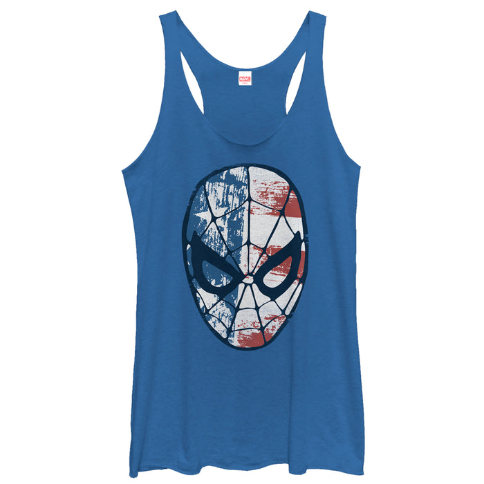 fifth sun Women's Marvel Fourth of July Spider-Man American Flag Mask Racerback Tank Top