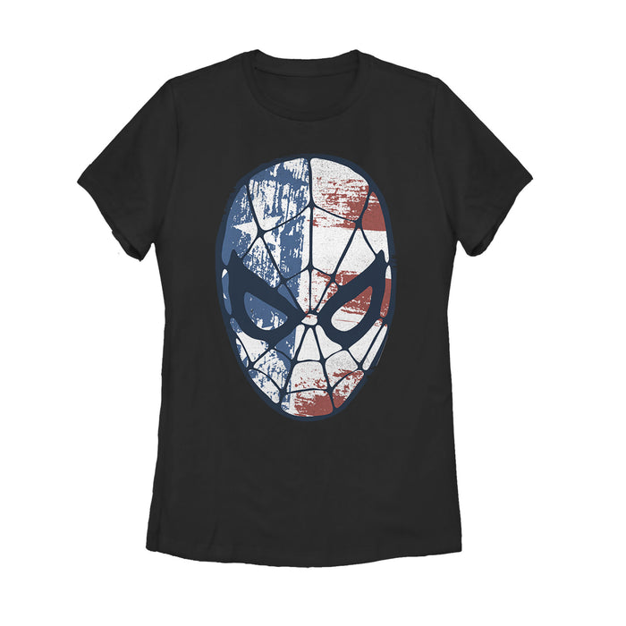 fifth sun Women's Marvel Fourth of July Spider-Man American Flag Mask T-Shirt