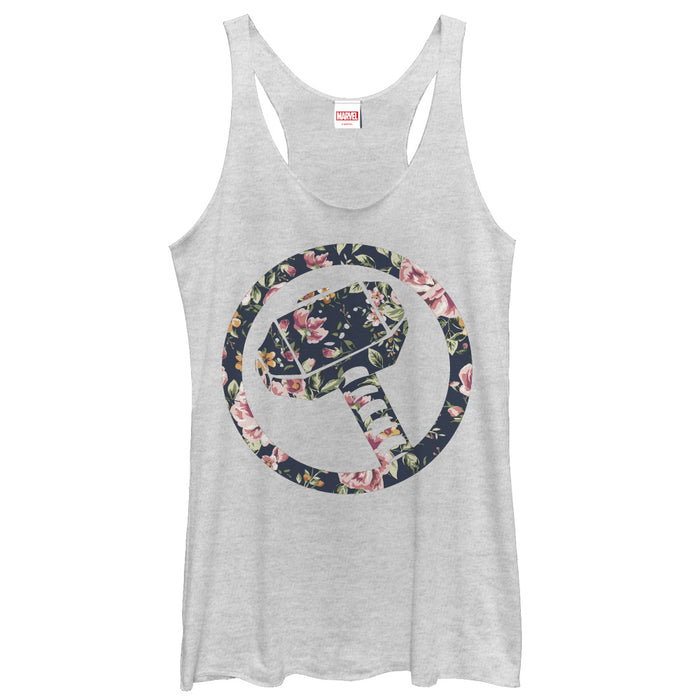 fifth sun Women's Marvel Hammer Thor Floral Print Racerback Tank Top