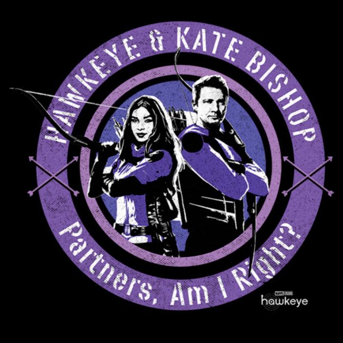 Fifth Sun Women's Marvel Hawkeye Partners Am I Right? Stamp T-Shirt