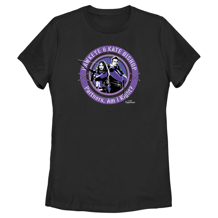 fifth sun Women's Marvel Hawkeye Partners Am I Right? Stamp T-Shirt