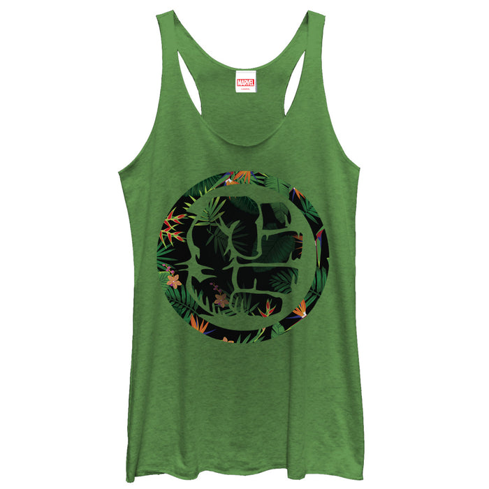 fifth sun Women's Marvel Hulk Floral Print Racerback Tank Top